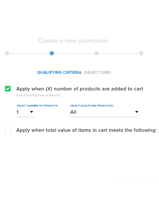 Interface for selecting qualifying criteria for a Swagify promotion