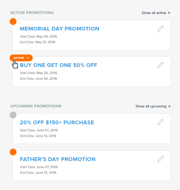 List of promotions in the Swagify dashboard